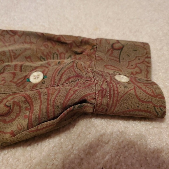 TOMMY HILFIEGER Vtg.90's ST.PATRICK DAY OLIVE GREEN LS. ALL Paisley Button Up Lg - Picture 10 of 12